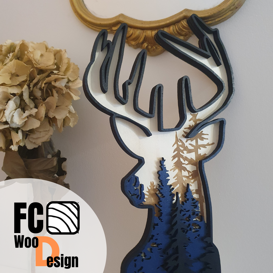 Buste de cerf 3D Forêt